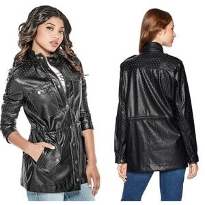 NWT GUESS Vegan Leather Moto Jacket Black Size Large